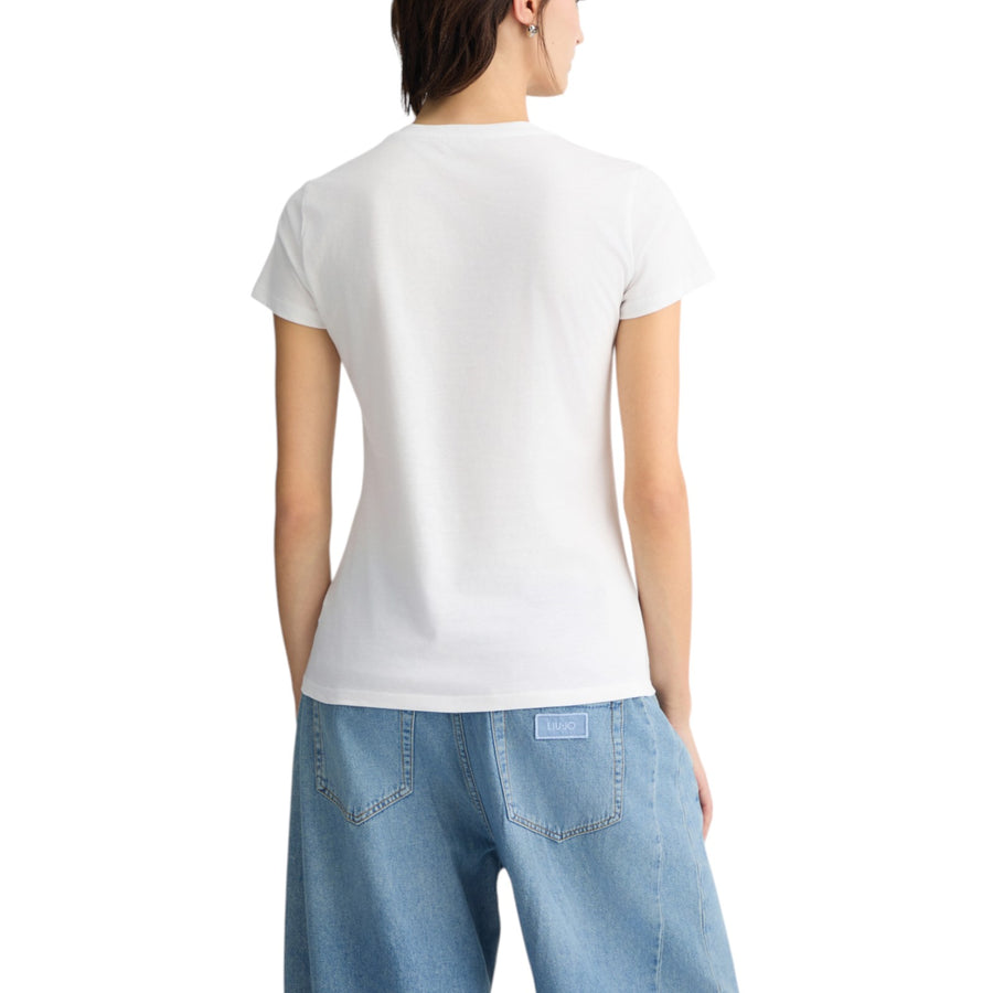 T-shirt donna con stampa e strass
