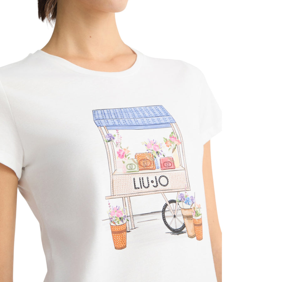 T-shirt donna con stampa e strass