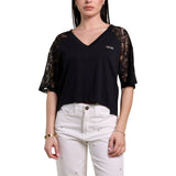 T-shirt donna con dettagli in pizzo