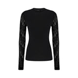 Maglia donna a costine con maniche in pizzo