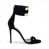Sandali donna in suede con logo gioiello