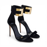 Sandali donna in suede con logo gioiello