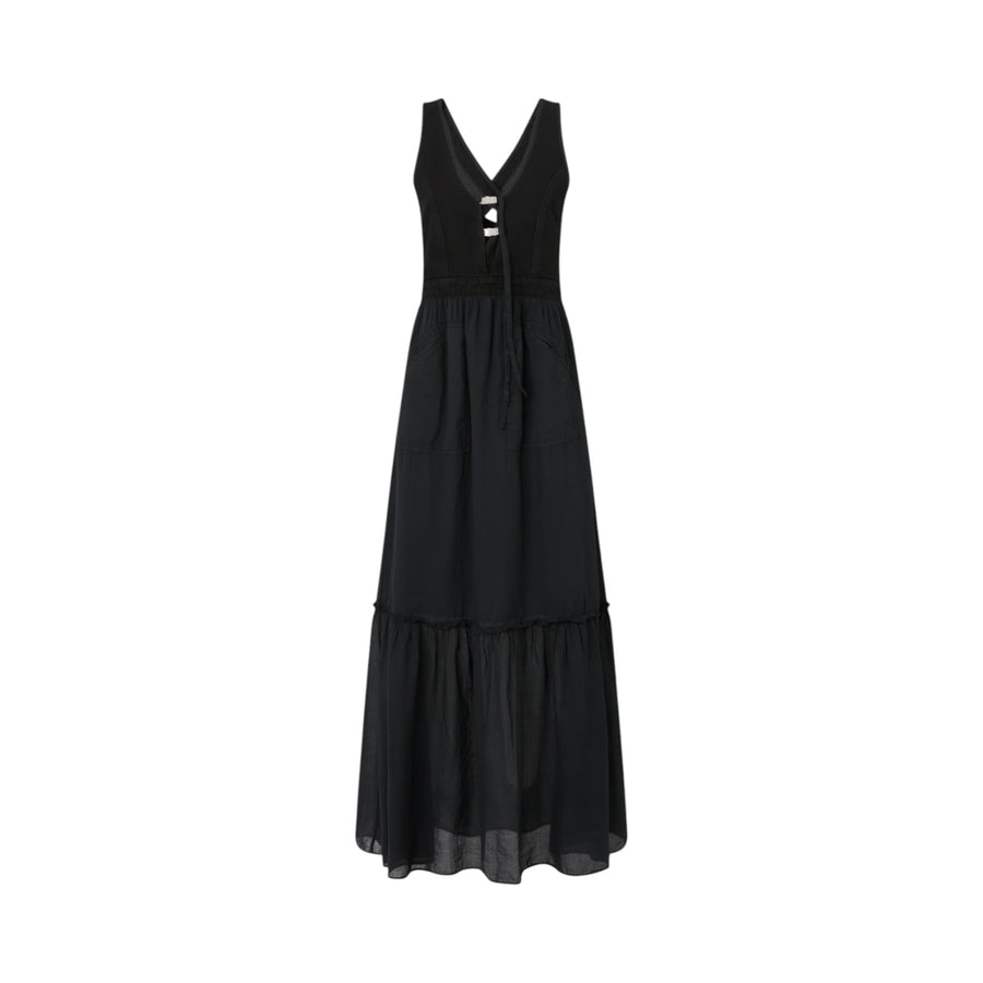 Vestito donna lungo smanicato in cotone con scollo