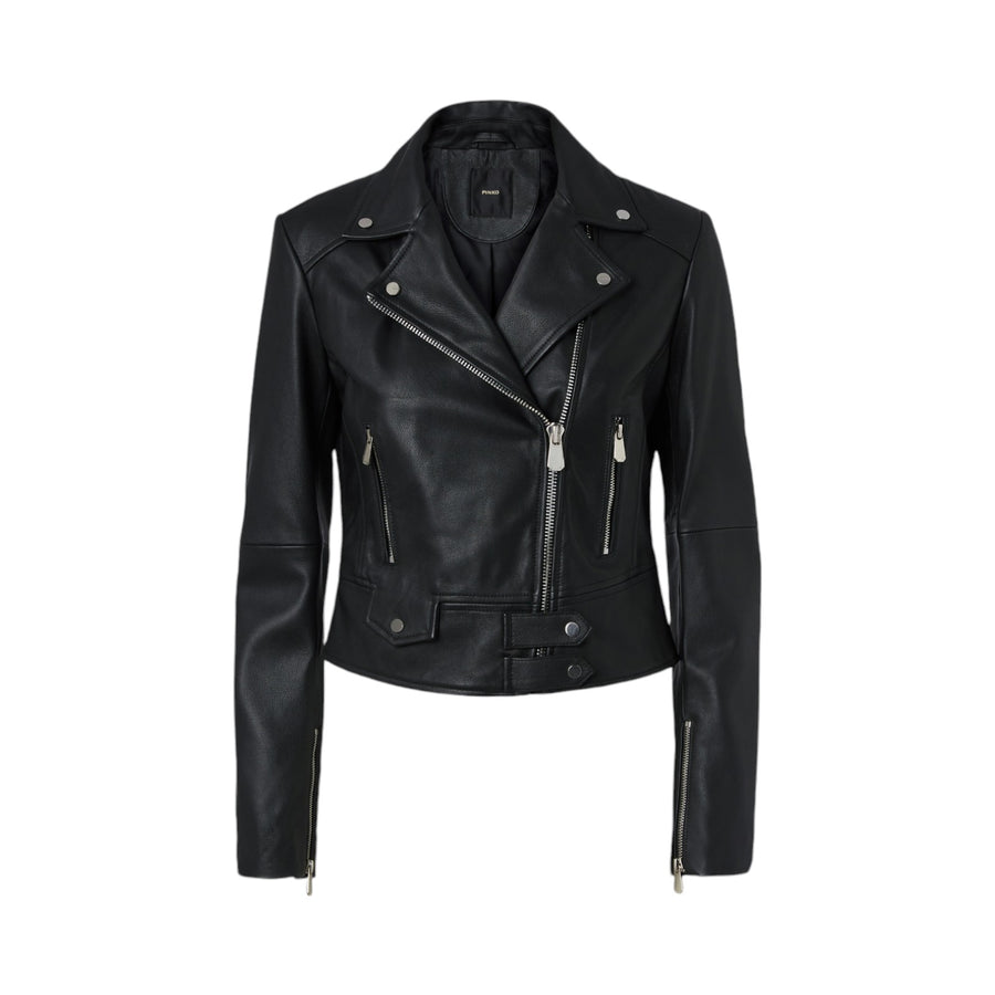 Giacca donna biker corta in nappa con zip