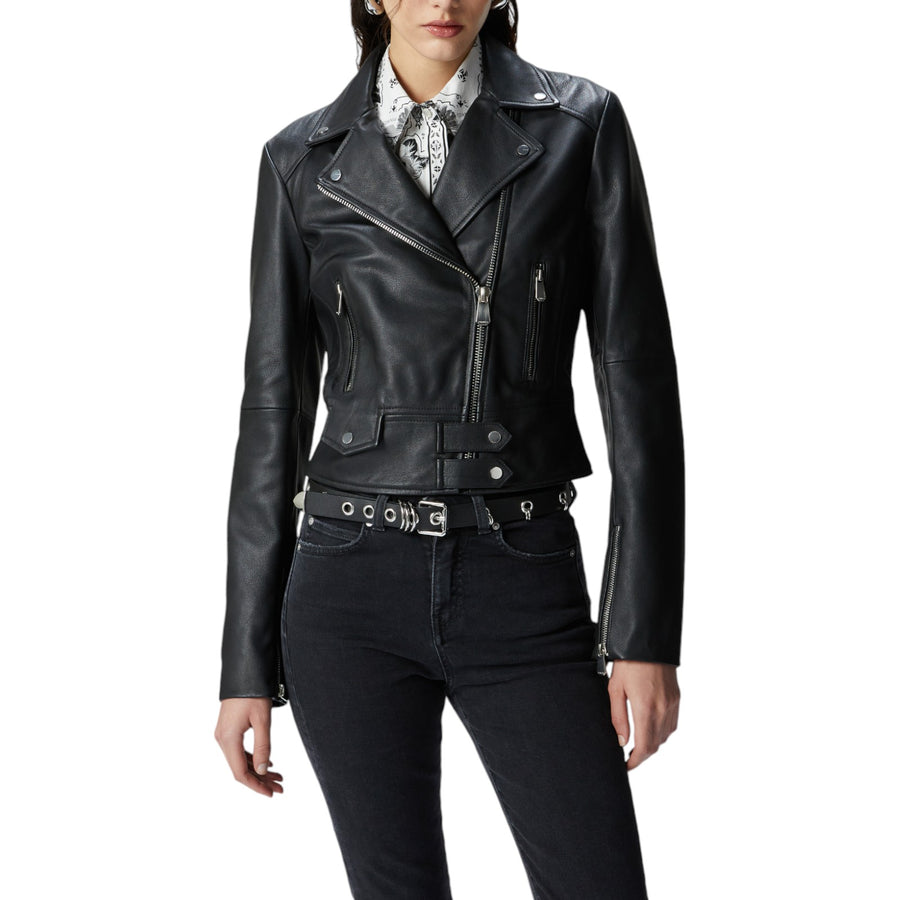 Giacca donna biker corta in nappa con zip