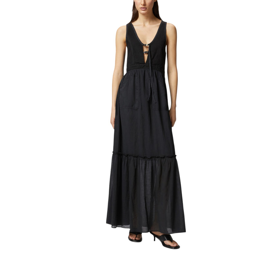 Vestito donna lungo smanicato in cotone con scollo