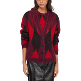 Cardigan donna a losanghe in lana e alpaca