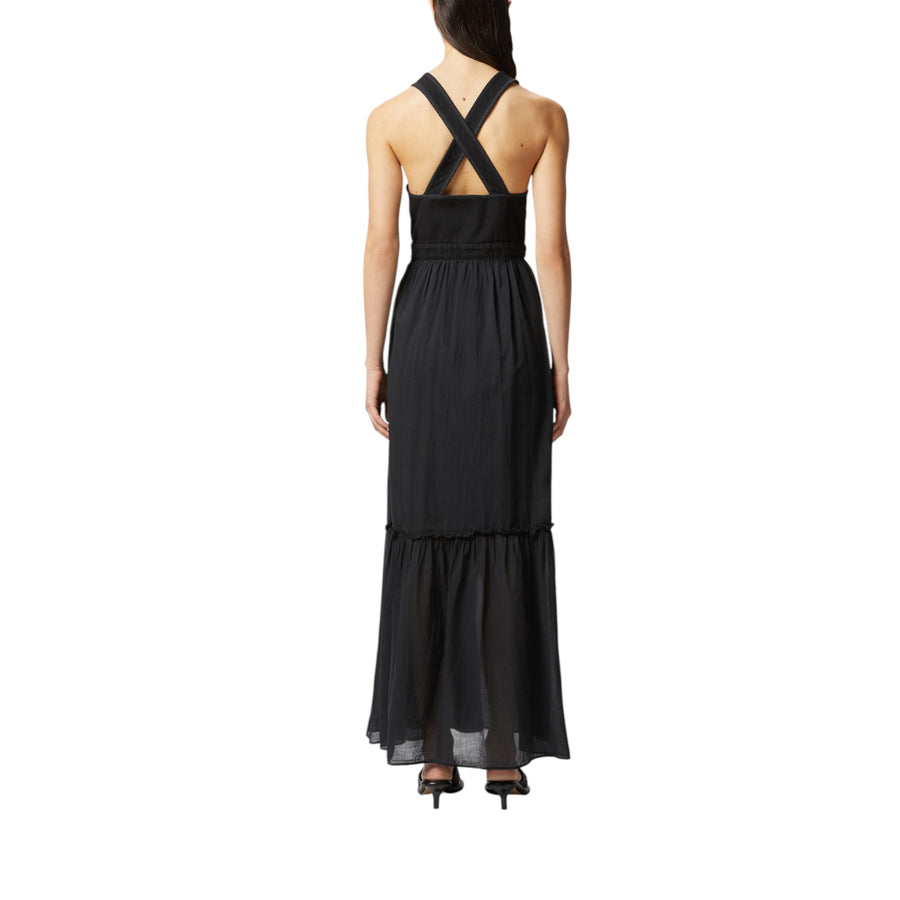 Vestito donna lungo smanicato in cotone con scollo