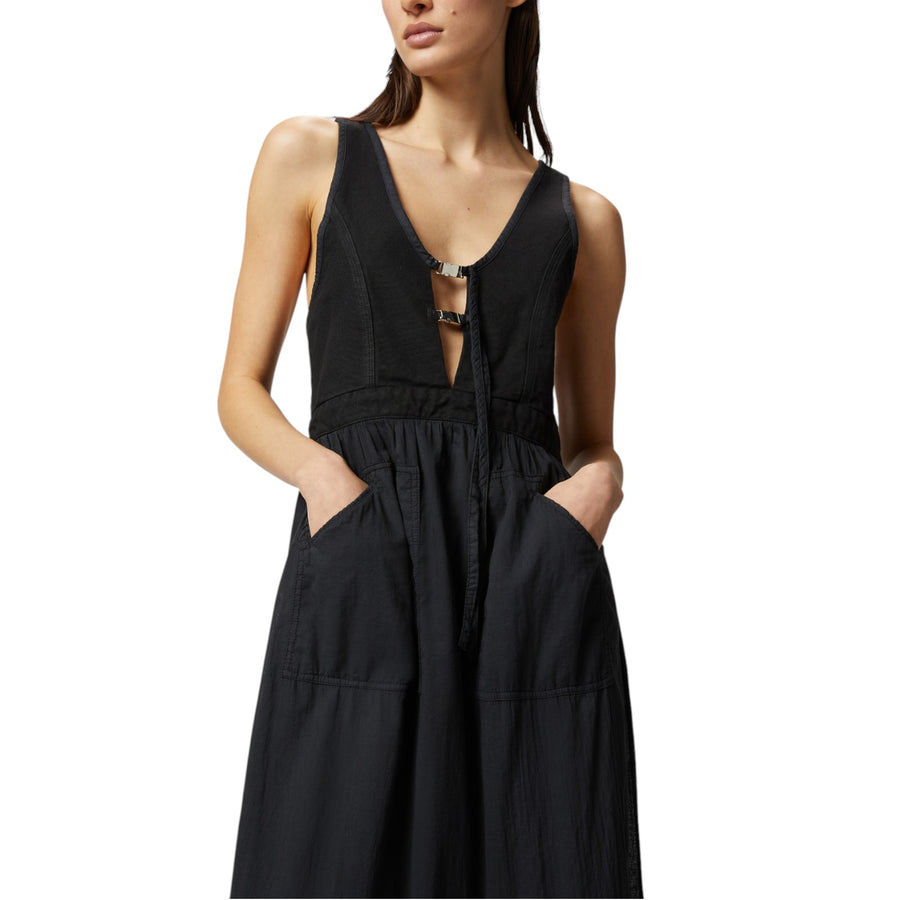 Vestito donna lungo smanicato in cotone con scollo