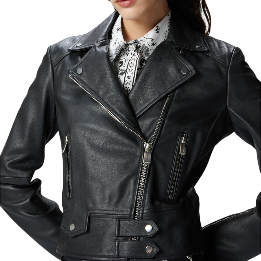 Giacca donna biker corta in nappa con zip