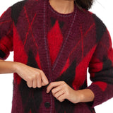 Cardigan donna a losanghe in lana e alpaca