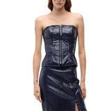 Top donna bustier con stampa coccodrillo e zip