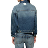Giacca donna donna in denim con spille gioiello