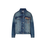 Giacca donna donna in denim con spille gioiello