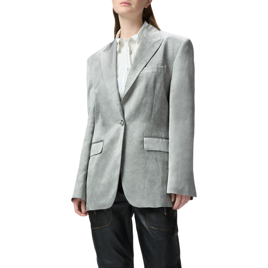 Blazer donna monopetto in raso fiammato