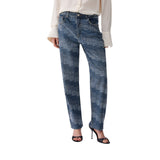 Jeans donna straight con strass
