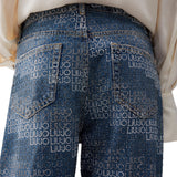 Jeans donna straight con strass