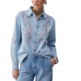 Camicia donna in denim con pizzo