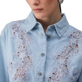 Camicia donna in denim con pizzo