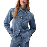 Camicia donna in denim con ricami