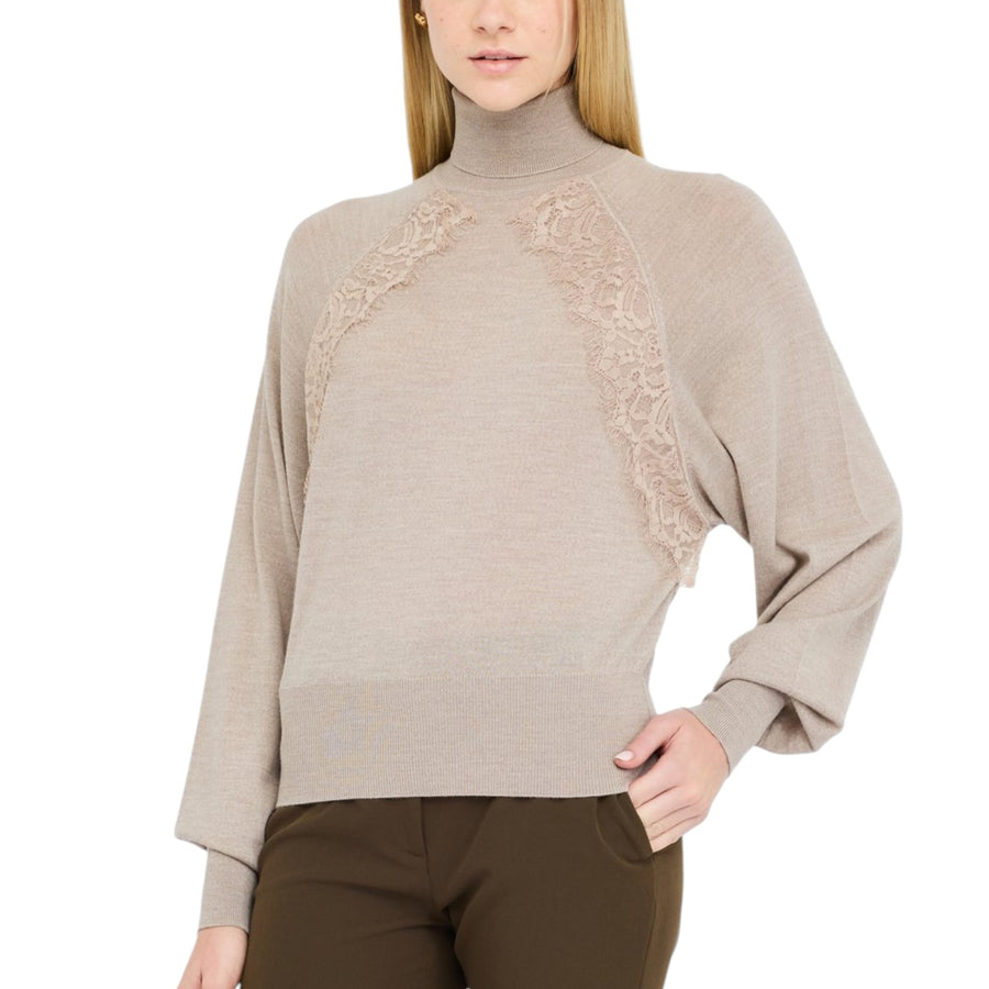 Dolcevita donna in lana con pizzo