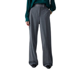 Pantaloni donna gessati in misto lana