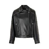 Giacca Donna biker stile chiodo in nappa con borchie