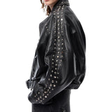 Giacca Donna biker stile chiodo in nappa con borchie