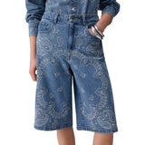 Bermuda donna in denim con ricami
