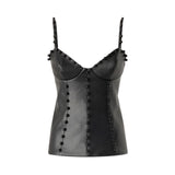 Top donna bustier effetto pelle con sfere decorative