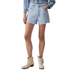 Short donna in denim con ricami gioiello