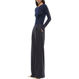 Pantaloni donna palazzo in misto lana stretch