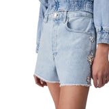 Short donna in denim con ricami gioiello