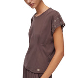 T-shirt donna con occhielli decorativi
