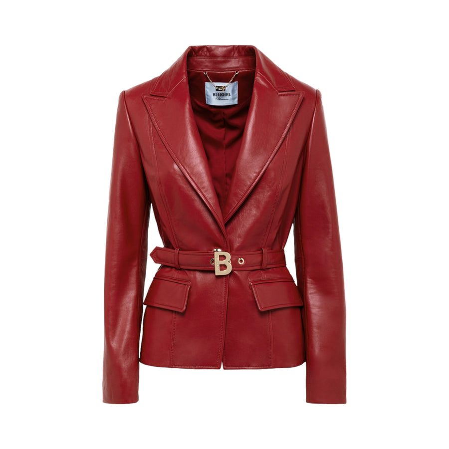 Giacca donna blazer in pelle con cintura