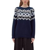 Maglia-car donna disegno norvegese con applicazioni