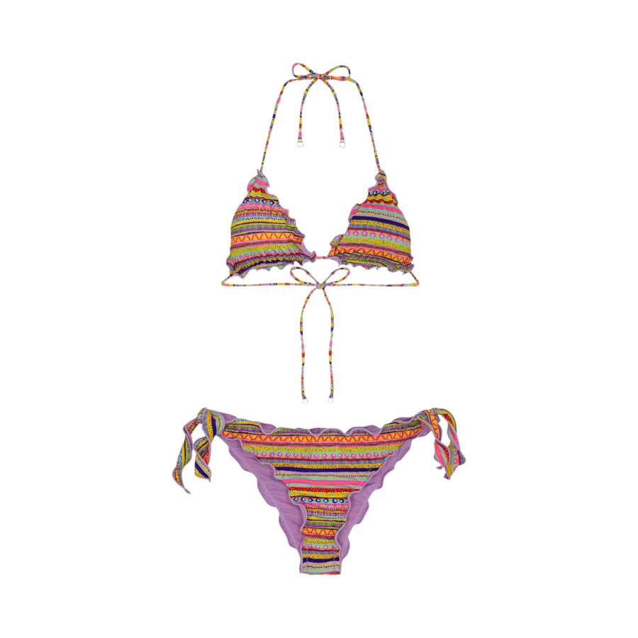 Bikini triangolo frou frou e slip nodi regolabile seashell donna