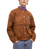 Giacca donna bomber in camoscio con dettaglio tasche