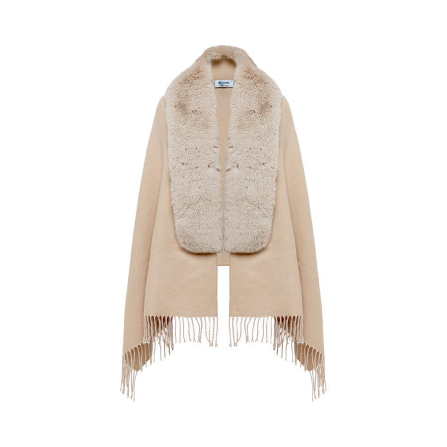 Stola donna in maglia con collo faux fur