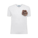 Maglia donna in lyocell e cotone con spilla floreale
