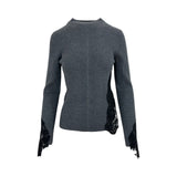 Maglia donna a costine con dettaglio in pizzo