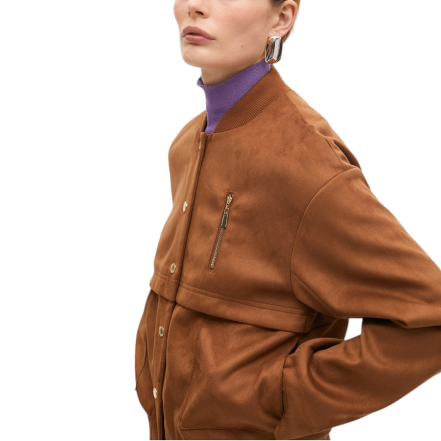 Giacca donna bomber in camoscio con dettaglio tasche