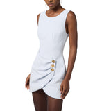 Mini donna abito in crêpe stretch con bottoni gioiello