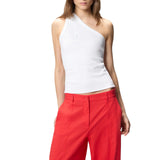 Canotta donna a costine con scollo a V e logo PINKO