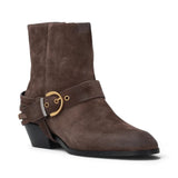 Stivaletti donna alla caviglia in suede con cinturini e tacco texano