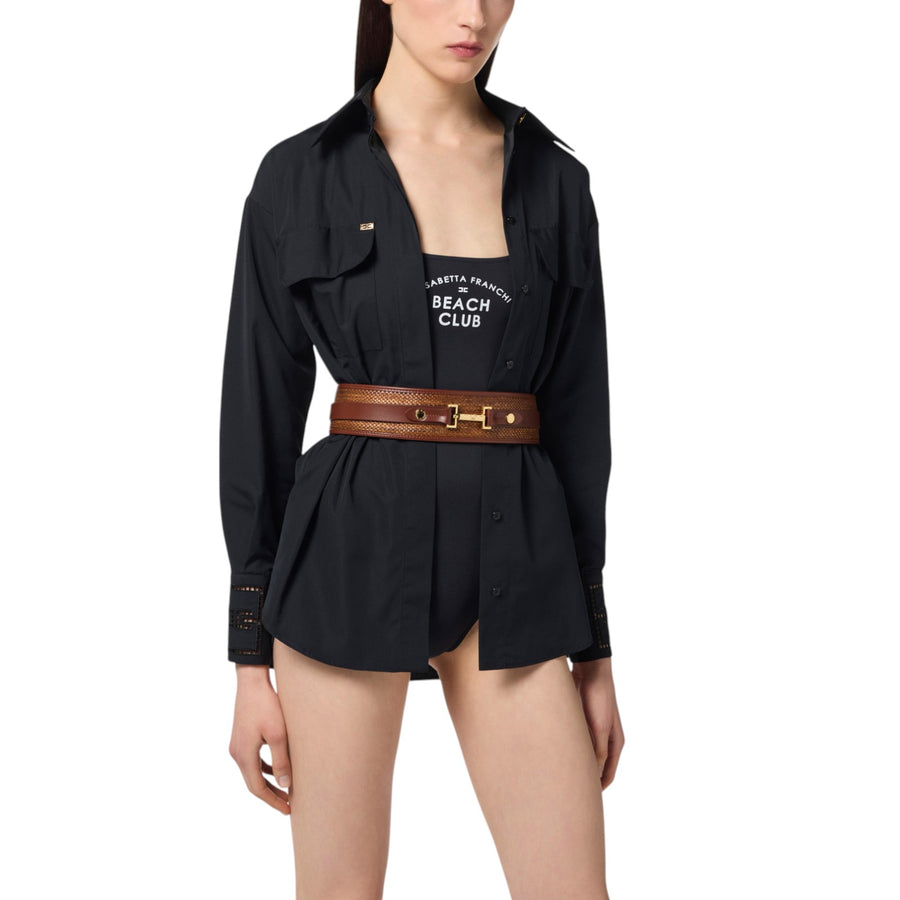 Cintura donna in rafia con logo gioiello