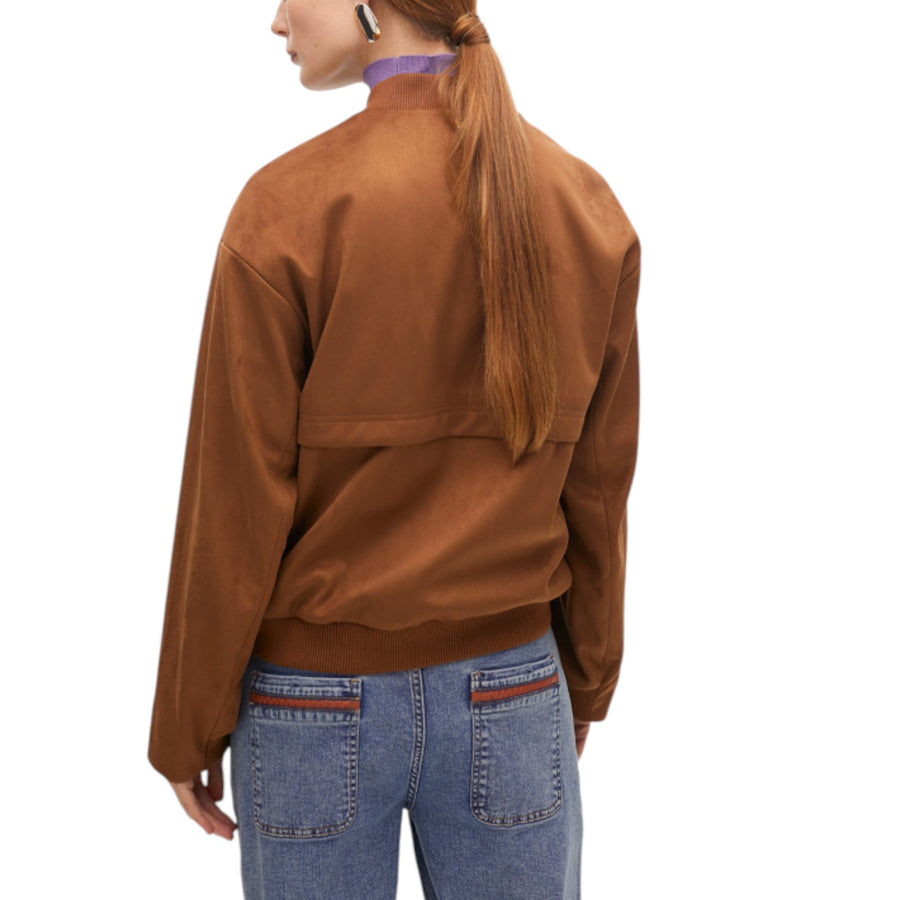 Giacca donna bomber in camoscio con dettaglio tasche