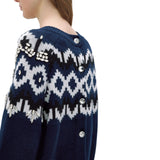 Maglia-car donna disegno norvegese con applicazioni