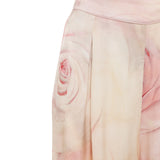 Pantaloni donna ampi in raso con stampa rose