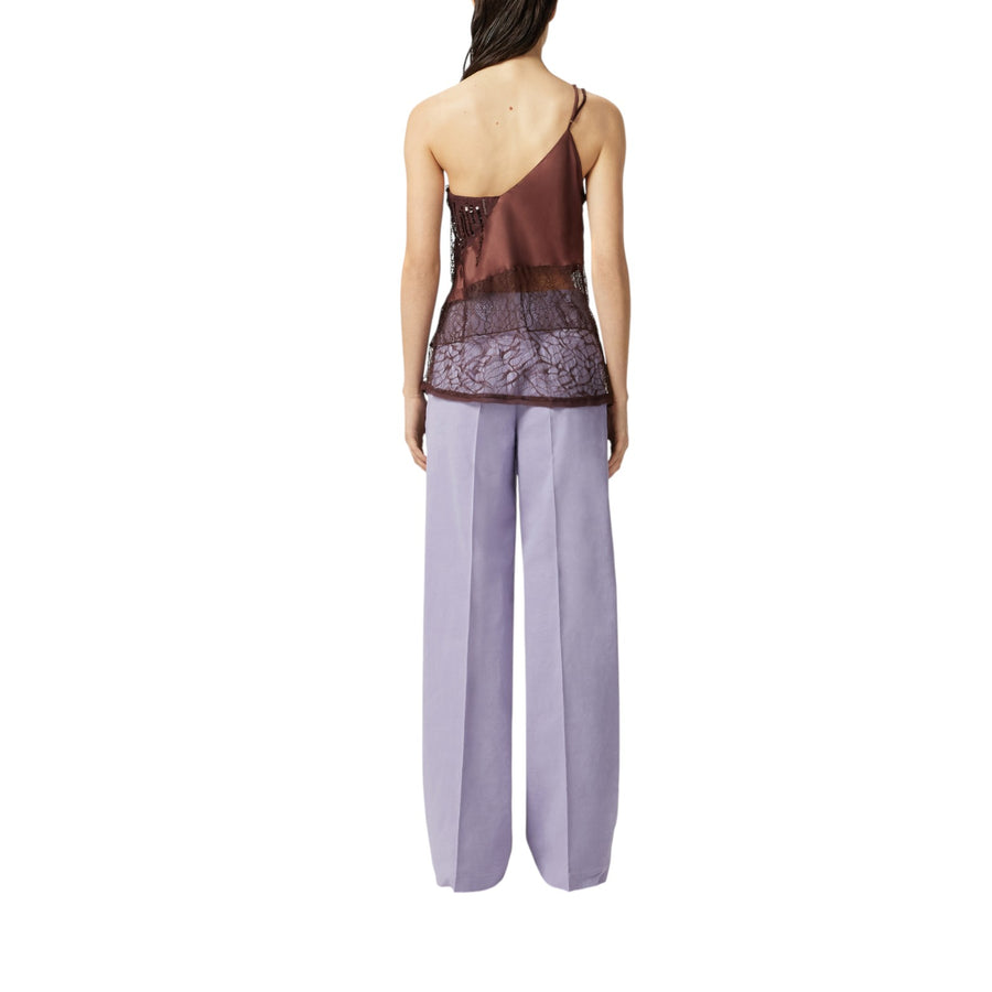 Top donna monospalla in raso con pizzo e paillettes